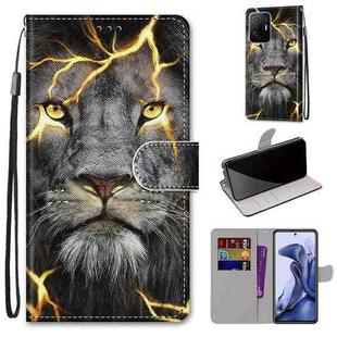 For Xiaomi 11T / 11T Pro Coloured Drawing Cross Texture Horizontal Flip Leather Phone Case with Holder & Card Slots & Wallet & Lanyard(Fission Lion)