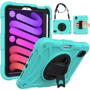 For iPad mini 6 Shockproof PC + Silicone Combination Tablet Case with Holder & Hand Strap & Shoulder Strap(Mint Green)