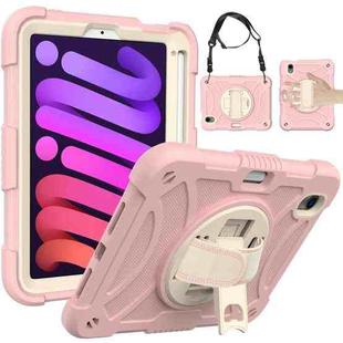 For iPad mini 6 Shockproof PC + Silicone Combination Tablet Case with Holder & Hand Strap & Shoulder Strap(Rose Gold)