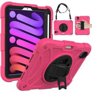 For iPad mini 6 Shockproof PC + Silicone Combination Tablet Case with Holder & Hand Strap & Shoulder Strap(Rose Red)
