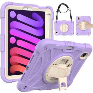 For iPad mini 6 Shockproof PC + Silicone Combination Tablet Case with Holder & Hand Strap & Shoulder Strap(Purple)