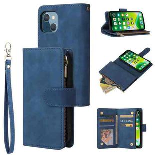 For iPhone 13 mini Multifunctional Phone Leather Case with Card Slot & Holder & Zipper Wallet & Photo Frame (Blue)