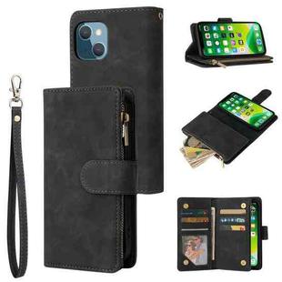 For iPhone 13 mini Multifunctional Phone Leather Case with Card Slot & Holder & Zipper Wallet & Photo Frame (Black)