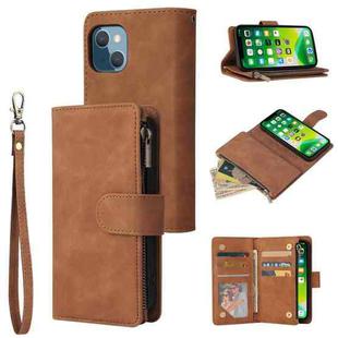 For iPhone 13 Multifunctional Phone Leather Case with Card Slot & Holder & Zipper Wallet & Photo Frame(Brown)