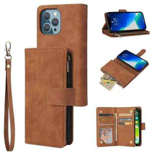 For iPhone 13 Pro Multifunctional Phone Leather Case with Card Slot & Holder & Zipper Wallet & Photo Frame (Brown)