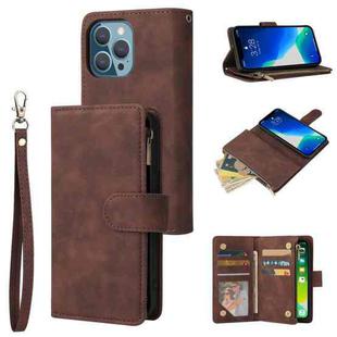 For iPhone 13 Pro Multifunctional Phone Leather Case with Card Slot & Holder & Zipper Wallet & Photo Frame (Coffee)