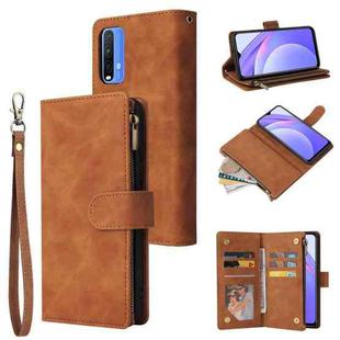 For Xiaomi Redmi Note 9 4G Multifunctional Phone Leather Case with Card Slot & Holder & Zipper Wallet & Photo Frame(Brown)