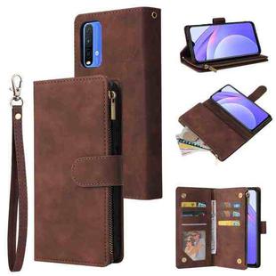 For Xiaomi Redmi Note 9 4G Multifunctional Phone Leather Case with Card Slot & Holder & Zipper Wallet & Photo Frame(Coffee)