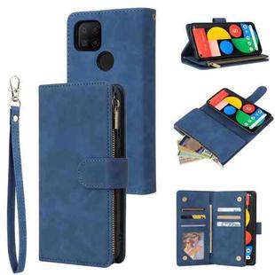 For Google Pixel 5a 5G Multifunctional Phone Leather Case with Card Slot & Holder & Zipper Wallet & Photo Frame(Blue)
