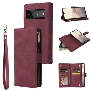 For Google Pixel 6 Pro Multifunctional Phone Leather Case with Card Slot & Holder & Zipper Wallet & Photo Frame(Wine Red)
