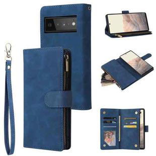For Google Pixel 6 Pro Multifunctional Phone Leather Case with Card Slot & Holder & Zipper Wallet & Photo Frame(Blue)