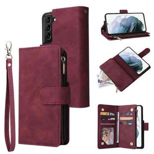 For Samsung Galaxy S22 5G Multifunctional Phone Leather Case with Card Slot & Holder & Zipper Wallet & Photo Frame(Wine Red)