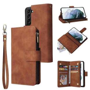 For Samsung Galaxy S22 5G Multifunctional Phone Leather Case with Card Slot & Holder & Zipper Wallet & Photo Frame(Brown)