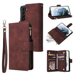 For Samsung Galaxy S22 5G Multifunctional Phone Leather Case with Card Slot & Holder & Zipper Wallet & Photo Frame(Coffee)