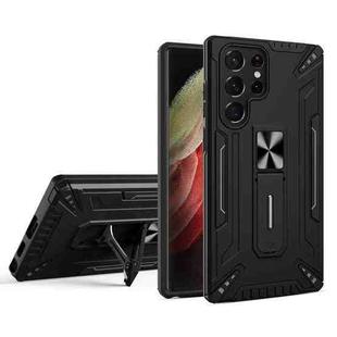 For Samsung Galaxy S22 Ultra 5G War-god Armor TPU + PC Shockproof Magnetic Phone Case with Folding Holder(Black)