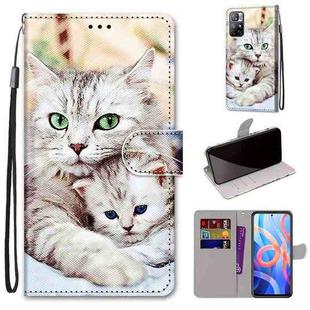 For Xiaomi Redmi Note 11 Coloured Drawing Cross Texture Horizontal Flip PU Phone Leather Case with Holder & Card Slots & Wallet & Lanyard(Colorful Layer(Big Cat Hugging Kitten)