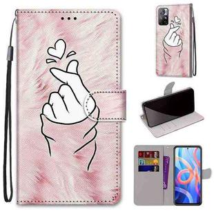 For Xiaomi Redmi Note 11 Coloured Drawing Cross Texture Horizontal Flip PU Phone Leather Case with Holder & Card Slots & Wallet & Lanyard(Colorful Layer(Pink Hands Than Hearts)