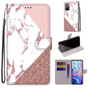 For Xiaomi Redmi Note 11 Coloured Drawing Cross Texture Horizontal Flip PU Phone Leather Case with Holder & Card Slots & Wallet & Lanyard(Colorful Layer(Stitching Pink Stone Pattern)
