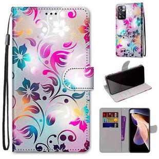 For Xiaomi Redmi Note 11 Pro / 11 Pro+ Global Coloured Drawing Cross Texture Horizontal Flip PU Phone Leather Case with Holder & Card Slots & Wallet & Lanyard(Colorful Layer(Gradient Colorful Flower)