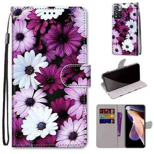 For Xiaomi Redmi Note 11 Pro / 11 Pro+ Global Coloured Drawing Cross Texture Horizontal Flip PU Phone Leather Case with Holder & Card Slots & Wallet & Lanyard(Colorful Layer(Chrysanthemum Pink White Purple)