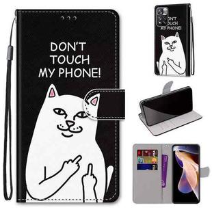 For Xiaomi Redmi Note 11 Pro / 11 Pro+ Global Coloured Drawing Cross Texture Horizontal Flip PU Phone Leather Case with Holder & Card Slots & Wallet & Lanyard(Colorful Layer(Middle Finger White Cat)