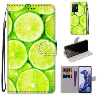 For Xiaomi Mi 11T / 11T Pro Coloured Drawing Cross Texture Horizontal Flip PU Phone Leather Case with Holder & Card Slots & Wallet & Lanyard(Colorful Layer(Lime)