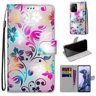 For Xiaomi Mi 11T / 11T Pro Coloured Drawing Cross Texture Horizontal Flip PU Phone Leather Case with Holder & Card Slots & Wallet & Lanyard(Colorful Layer(Gradient Colorful Flower)