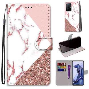 For Xiaomi Mi 11T / 11T Pro Coloured Drawing Cross Texture Horizontal Flip PU Phone Leather Case with Holder & Card Slots & Wallet & Lanyard(Colorful Layer(Stitching Pink Stone Pattern)