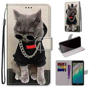 For Nokia C01 Plus Coloured Drawing Cross Texture Horizontal Flip PU Phone Leather Case with Holder & Card Slots & Wallet & Lanyard(Colorful Layer(Golden Chain Grey Cat)