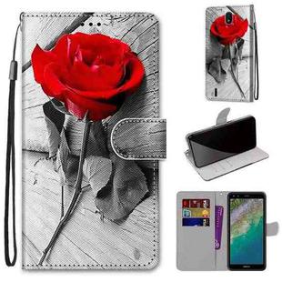 For Nokia C01 Plus Coloured Drawing Cross Texture Horizontal Flip PU Phone Leather Case with Holder & Card Slots & Wallet & Lanyard(Colorful Layer(Red Rose On Wooden)