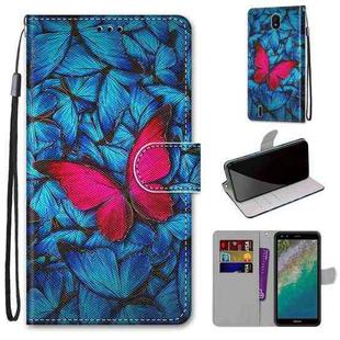 For Nokia C01 Plus Coloured Drawing Cross Texture Horizontal Flip PU Phone Leather Case with Holder & Card Slots & Wallet & Lanyard(Colorful Layer(Big Red Butterfly On Blue)