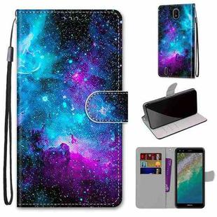 For Nokia C01 Plus Coloured Drawing Cross Texture Horizontal Flip PU Phone Leather Case with Holder & Card Slots & Wallet & Lanyard(Colorful Layer(Purple Green Starry Sky)