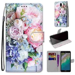 For Nokia C01 Plus Coloured Drawing Cross Texture Horizontal Flip PU Phone Leather Case with Holder & Card Slots & Wallet & Lanyard(Colorful Layer(Light Pink Bouquet)