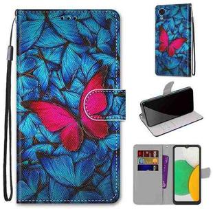 For Samsung Galaxy A03 Core Coloured Drawing Cross Texture Horizontal Flip PU Phone Leather Case with Holder & Card Slots & Wallet & Lanyard(Colorful Layer(Big Red Butterfly On Blue)