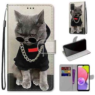 For Samsung Galaxy A03s 166mm Version Coloured Drawing Cross Texture Horizontal Flip PU Phone Leather Case with Holder & Card Slots & Wallet & Lanyard(Colorful Layer(Golden Chain Grey Cat)