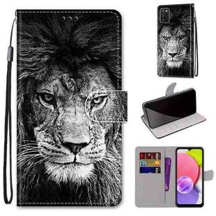 For Samsung Galaxy A03s 166mm Version Coloured Drawing Cross Texture Horizontal Flip PU Phone Leather Case with Holder & Card Slots & Wallet & Lanyard(Colorful Layer(Black and White Lion Head)