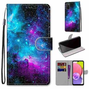 For Samsung Galaxy A03s 166mm Version Coloured Drawing Cross Texture Horizontal Flip PU Phone Leather Case with Holder & Card Slots & Wallet & Lanyard(Colorful Layer(Purple Green Starry Sky)