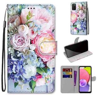 For Samsung Galaxy A03s 166mm Version Coloured Drawing Cross Texture Horizontal Flip PU Phone Leather Case with Holder & Card Slots & Wallet & Lanyard(Colorful Layer(Light Pink Bouquet)