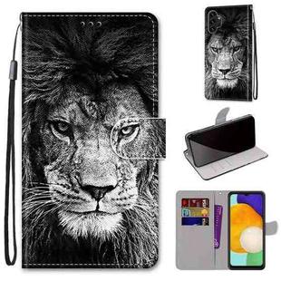 For Samsung Galaxy A13 4G Coloured Drawing Cross Texture Horizontal Flip PU Phone Leather Case with Holder & Card Slots & Wallet & Lanyard(Colorful Layer(Black and White Lion Head)