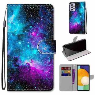 For Samsung Galaxy A33 5G Coloured Drawing Cross Texture Horizontal Flip PU Phone Leather Case with Holder & Card Slots & Wallet & Lanyard(Colorful Layer(Purple Green Starry Sky)