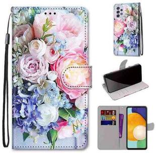For Samsung Galaxy A33 5G Coloured Drawing Cross Texture Horizontal Flip PU Phone Leather Case with Holder & Card Slots & Wallet & Lanyard(Colorful Layer(Light Pink Bouquet)