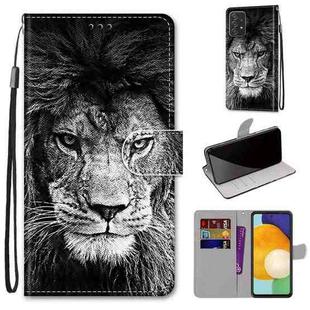 For Samsung Galaxy A53 5G Global Coloured Drawing Cross Texture Horizontal Flip PU Phone Leather Case with Holder & Card Slots & Wallet & Lanyard(Colorful Layer(Black and White Lion Head)