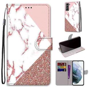 For Samsung Galaxy S22 5G Coloured Drawing Cross Texture Horizontal Flip PU Phone Leather Case with Holder & Card Slots & Wallet & Lanyard(Colorful Layer(Stitching Pink Stone Pattern)