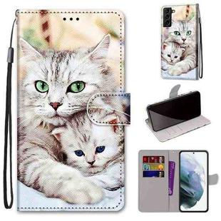 For Samsung Galaxy S22+ 5G Coloured Drawing Cross Texture Horizontal Flip PU Phone Leather Case with Holder & Card Slots & Wallet & Lanyard(Colorful Layer(Big Cat Hugging Kitten)