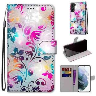 For Samsung Galaxy S22+ 5G Coloured Drawing Cross Texture Horizontal Flip PU Phone Leather Case with Holder & Card Slots & Wallet & Lanyard(Colorful Layer(Gradient Colorful Flower)