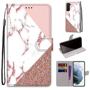 For Samsung Galaxy S22+ 5G Coloured Drawing Cross Texture Horizontal Flip PU Phone Leather Case with Holder & Card Slots & Wallet & Lanyard(Colorful Layer(Stitching Pink Stone Pattern)