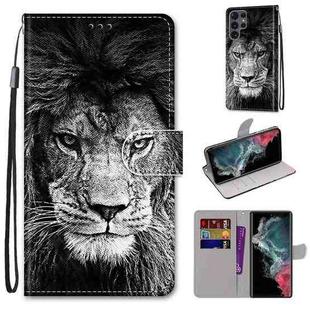 For Samsung Galaxy S22 Ultra 5G Coloured Drawing Cross Texture Horizontal Flip PU Phone Leather Case with Holder & Card Slots & Wallet & Lanyard(Colorful Layer(Black and White Lion Head)