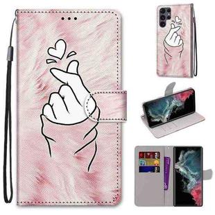 For Samsung Galaxy S22 Ultra 5G Coloured Drawing Cross Texture Horizontal Flip PU Phone Leather Case with Holder & Card Slots & Wallet & Lanyard(Colorful Layer(Pink Hands Than Hearts)