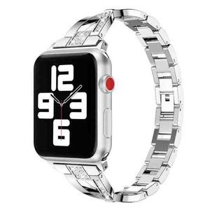 Diamond Encrusted Stainless Steel Strap Watch Band For Apple Watch Series 8&7 41mm / SE 2&6&SE&5&4 40mm / 3&2&1 38mm(Silver)