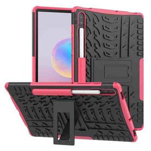 For Galaxy Tab S6 Tire Texture TPU + PC Shockproof Case with Holder(Pink)